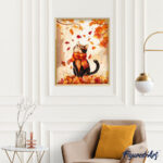 Chat joueur en Automne - Toile roulée