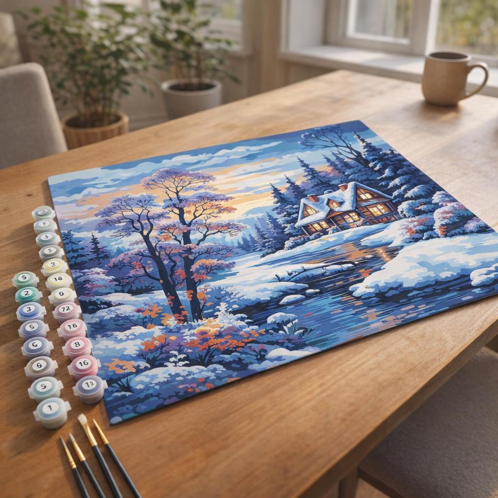 Cottage de la Rivière en Hiver - Toile roulée