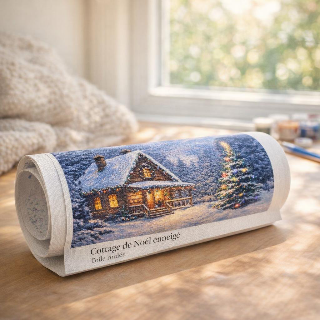 Cottage de Noël enneigé - Toile roulée