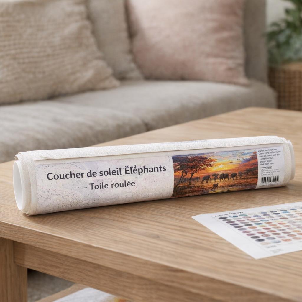 Coucher de soleil Eléphants - Toile roulée