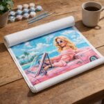 Diva dans une Voiture Rétro Rose - Toile roulée