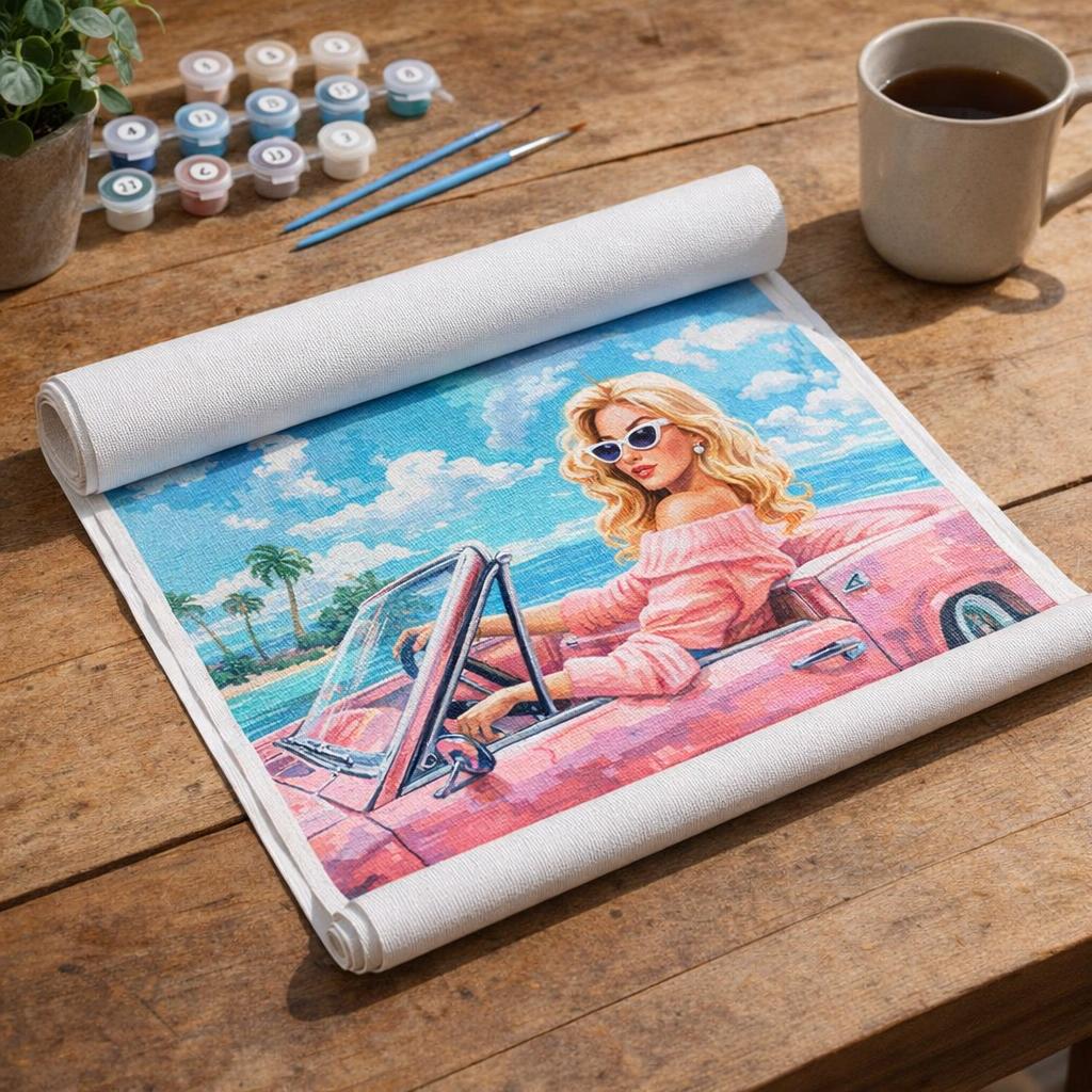 Diva dans une Voiture Rétro Rose - Toile roulée