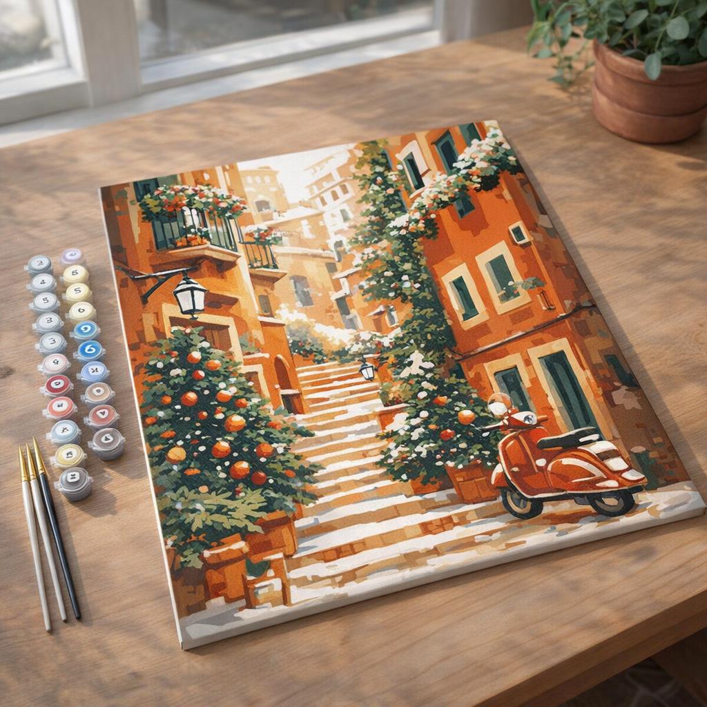 Escalier enneigé à Noël - Toile roulée