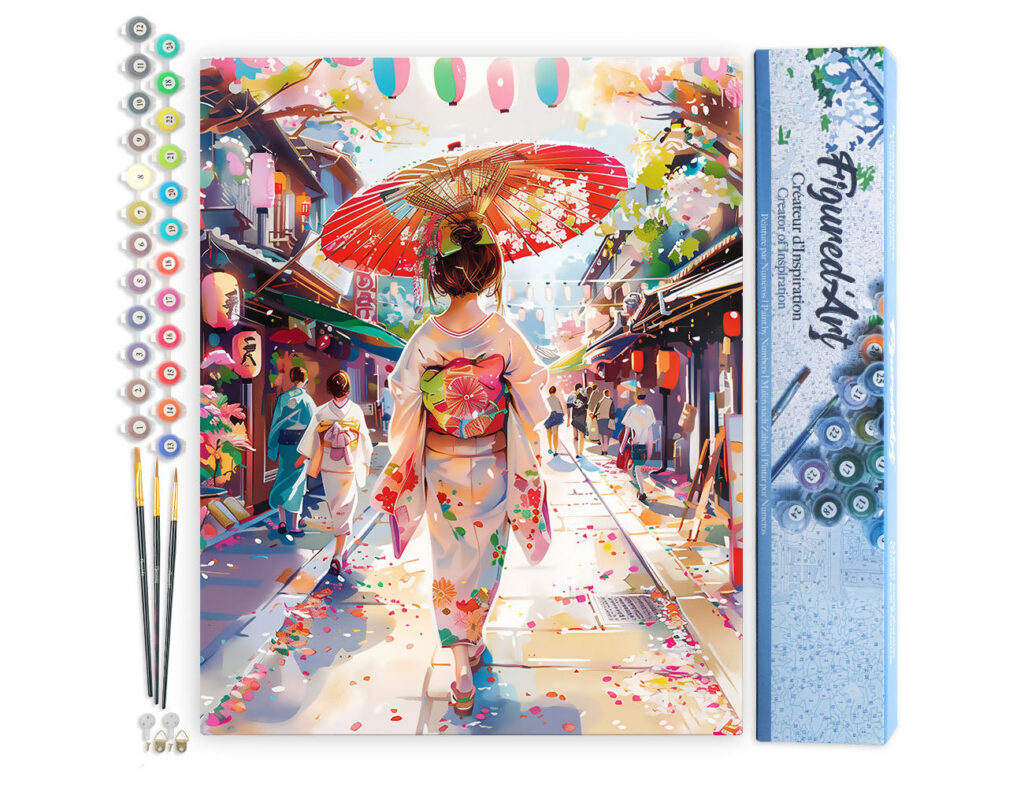 Femme en Yukata dans une Rue animée - Toile roulée