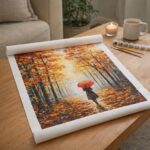 Forêt d'Automne et Femme au Parapluie - Toile roulée