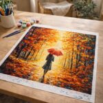 Forêt d'Automne et Femme au Parapluie - Toile roulée