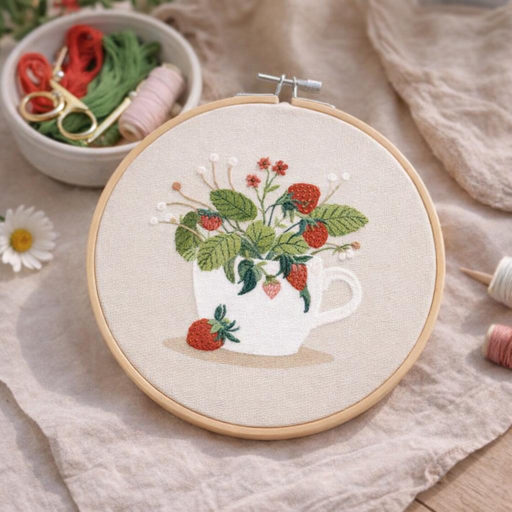 Kit broderie : Fraise des bois - Tambour 20cm