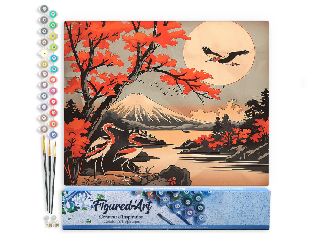 Grues et Vue sur le Mont Fuji - Toile roulée