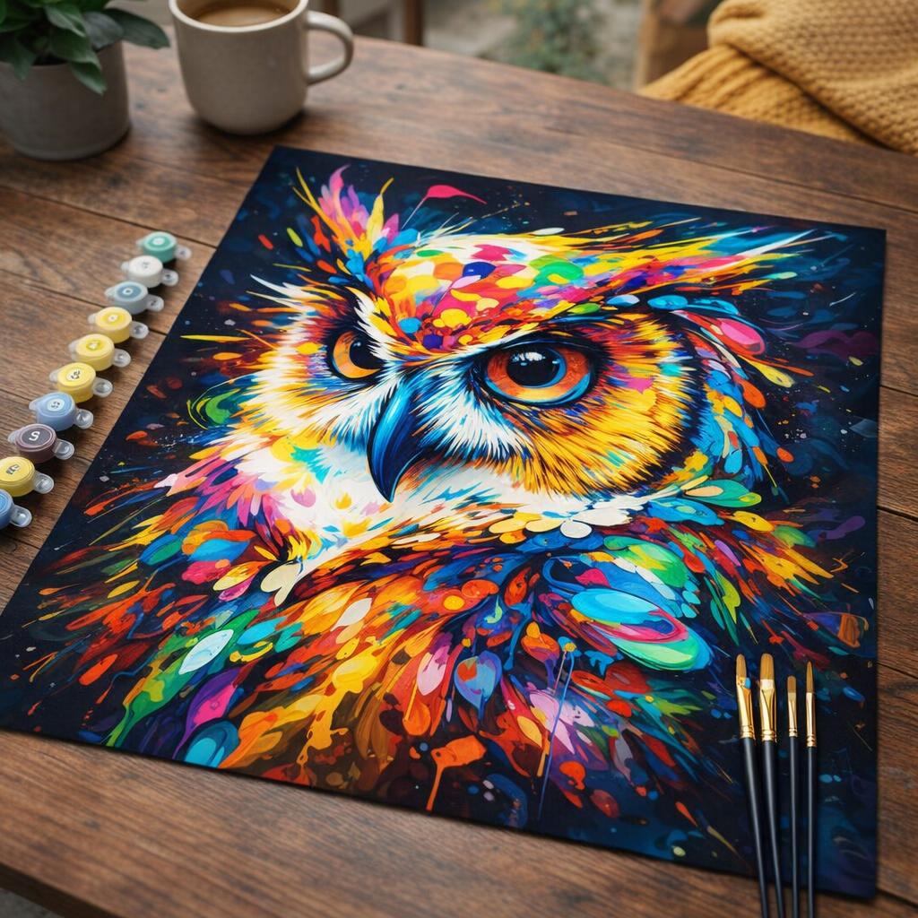 Hibou Coloré Abstrait - Toile roulée