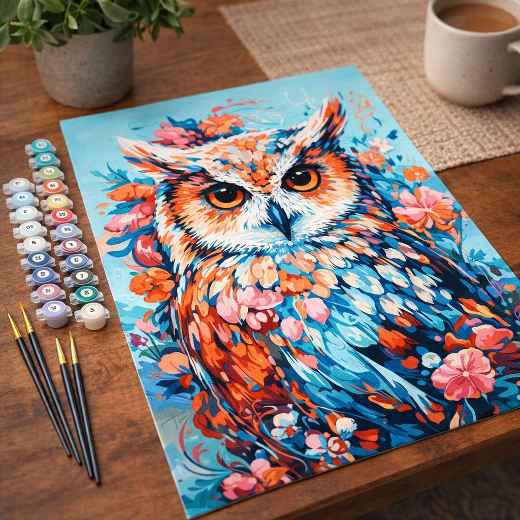 Hibou coloré en fleurs - Toile roulée