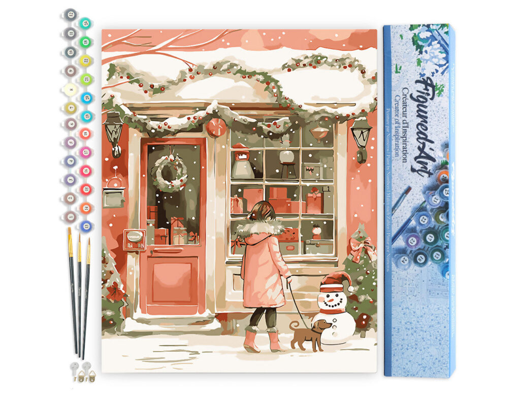 Jeune femme et son Chien à Noël - Toile roulée