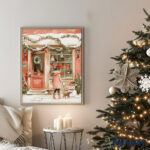 Jeune femme et son Chien à Noël - Toile roulée