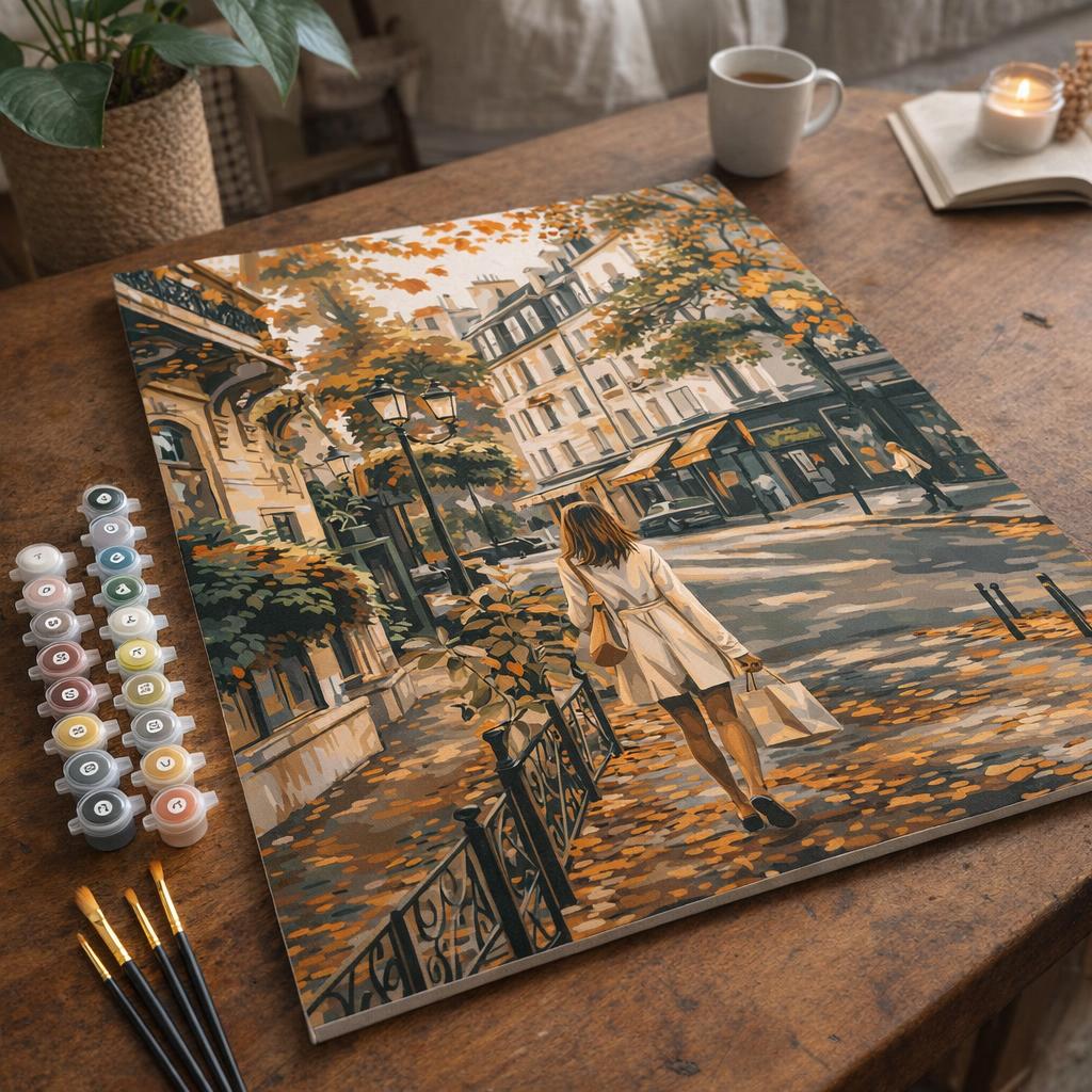 Pause café en Automne - Toile roulée