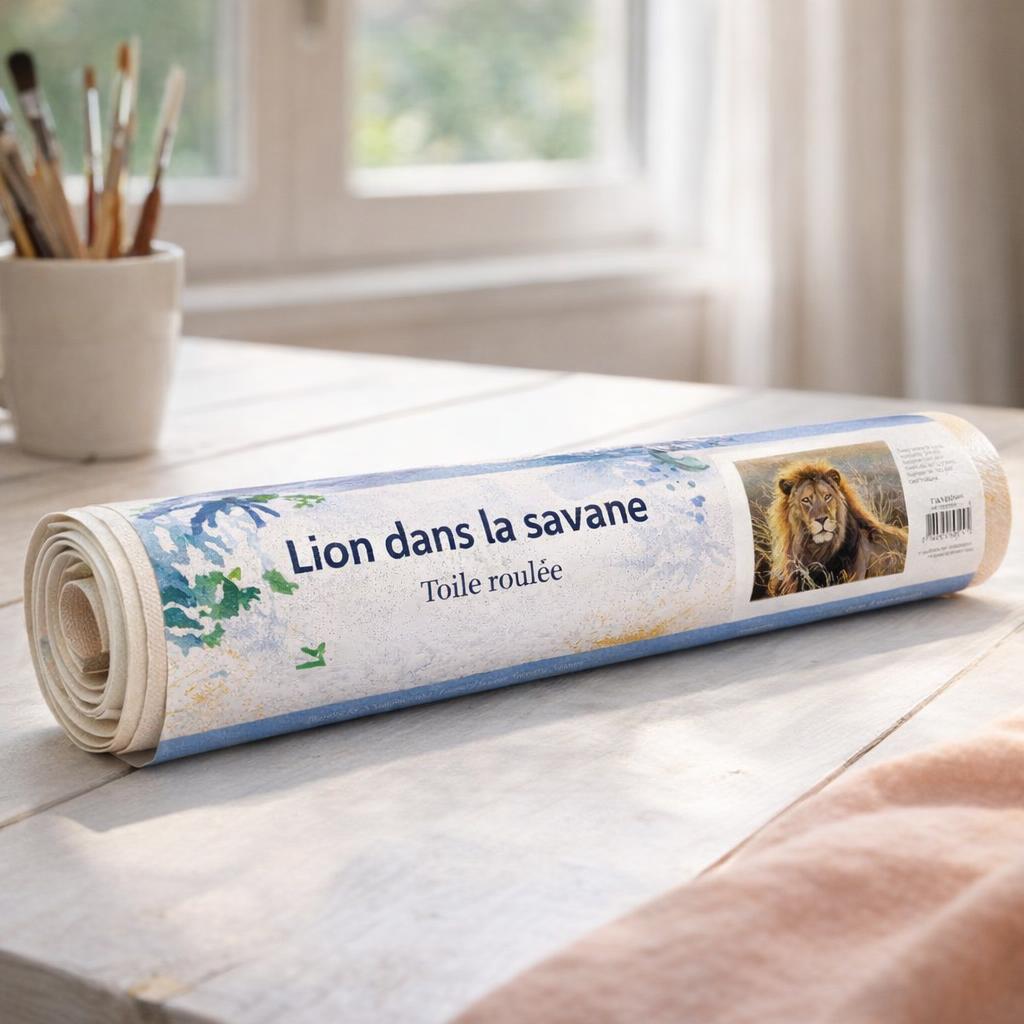 Lion dans la savane - Toile roulée
