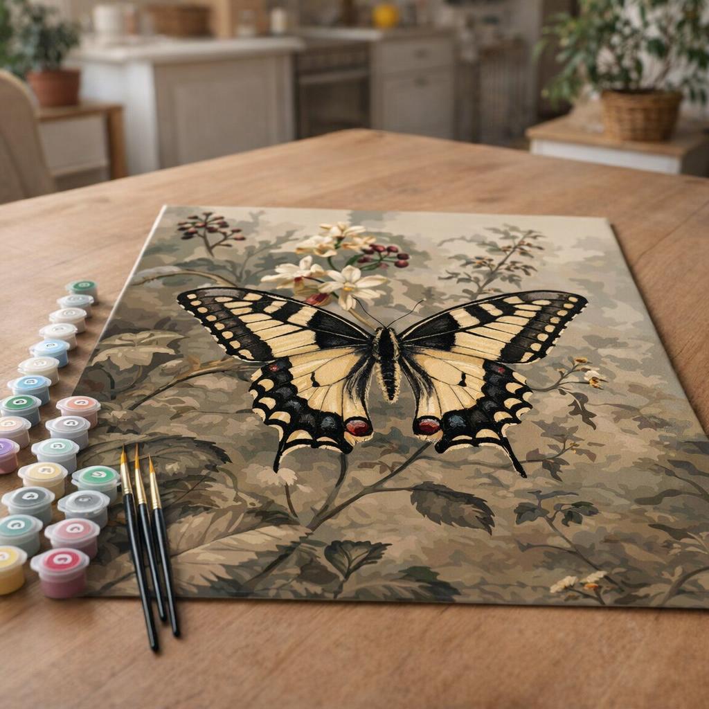 Machaon et Fleurs blanches - Toile roulée