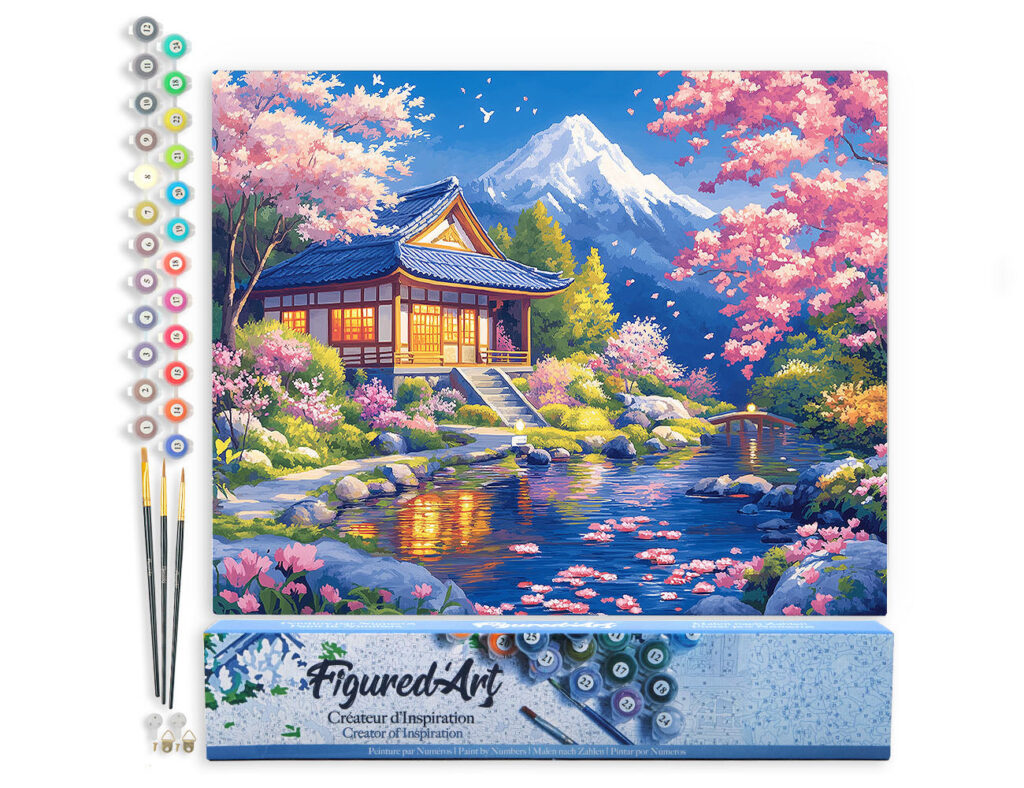 Maison et Cerisiers en Fleurs près de l’Étang - Toile roulée