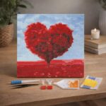 Mini Diamond Painting 25x25cm avec cadre - Arbre rouge Coeur