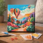 Mini Diamond Painting 25x25cm avec cadre - Ballons au-dessus de la Vallée