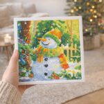 Mini Diamond Painting 25x25cm avec cadre - Bonhomme de Neige Souriant