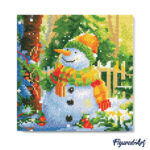 Mini Diamond Painting 25x25cm avec cadre - Bonhomme de Neige Souriant