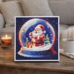 Mini Diamond Painting 25x25cm avec cadre - Boule à Neige et Père Noël