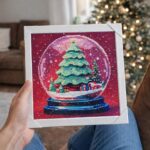 Mini Diamond Painting 25x25cm avec cadre - Boule à Neige et Sapin de Noël