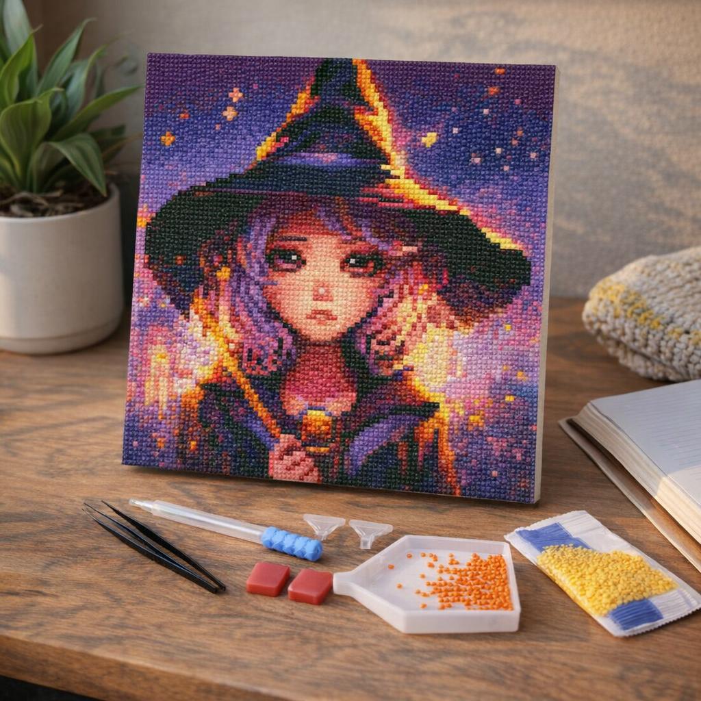 Mini Diamond Painting 25x25cm avec cadre - Boule à Neige et Sapin de Noël