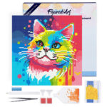 Mini Diamond Painting 25x25cm avec cadre - Chat Abstrait Pop Art
