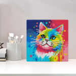 Mini Diamond Painting 25x25cm avec cadre - Chat Abstrait Pop Art