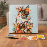 Mini Diamond Painting 25x25cm avec cadre - Chat Floral en Kimono
