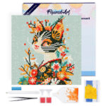Mini Diamond Painting 25x25cm avec cadre - Chat Floral en Kimono