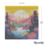 Mini Diamond Painting 25x25cm avec cadre - Coucher de Soleil Coloré au Bord du Lac