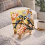 Mini Diamond Painting 25x25cm avec cadre - Couple d'Oiseaux parmi les Fleurs