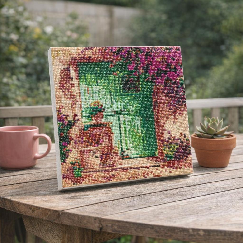 Mini Diamond Painting 25x25cm avec cadre - Entrée fleurie