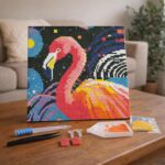 Mini Diamond Painting 25x25cm avec cadre - Flamant Rose Abstrait Pop Art
