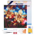 Mini Diamond Painting 25x25cm avec cadre - Fleurs Dorées Brillantes