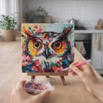 Mini Diamond Painting 25x25cm avec cadre - Hibou Fantaisie et Fleurs