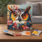 Mini Diamond Painting 25x25cm avec cadre - Hibou Fantaisie et Fleurs