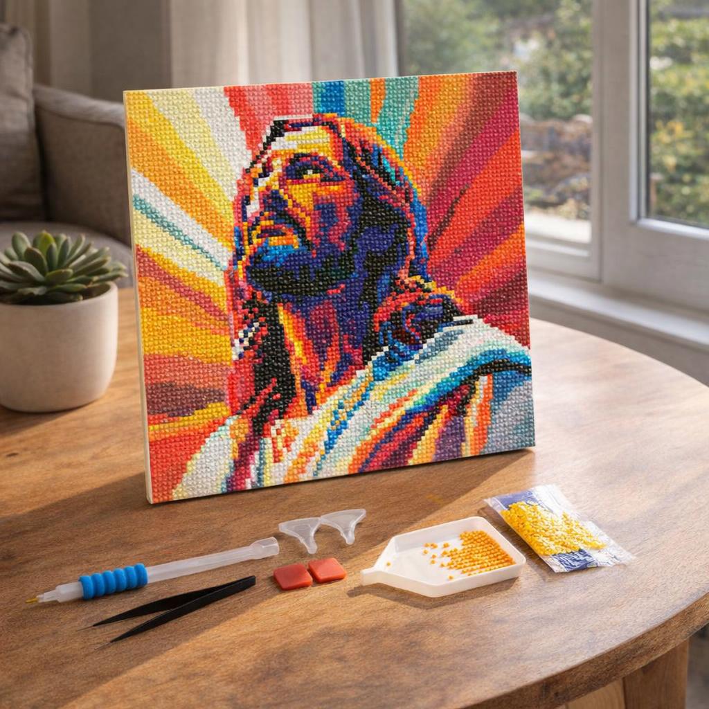 Mini Diamond Painting 25x25cm avec cadre - Jésus Rayonnant