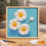 Mini Diamond Painting 25x25cm avec cadre - Jolies Marguerites Blanches