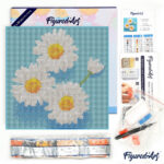Mini Diamond Painting 25x25cm avec cadre - Jolies Marguerites Blanches