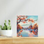 Mini Diamond Painting 25x25cm avec cadre - Lac et Mont Fuji