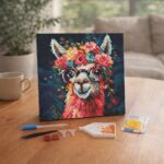 Mini Diamond Painting 25x25cm avec cadre - Lama Fantaisie et Fleurs