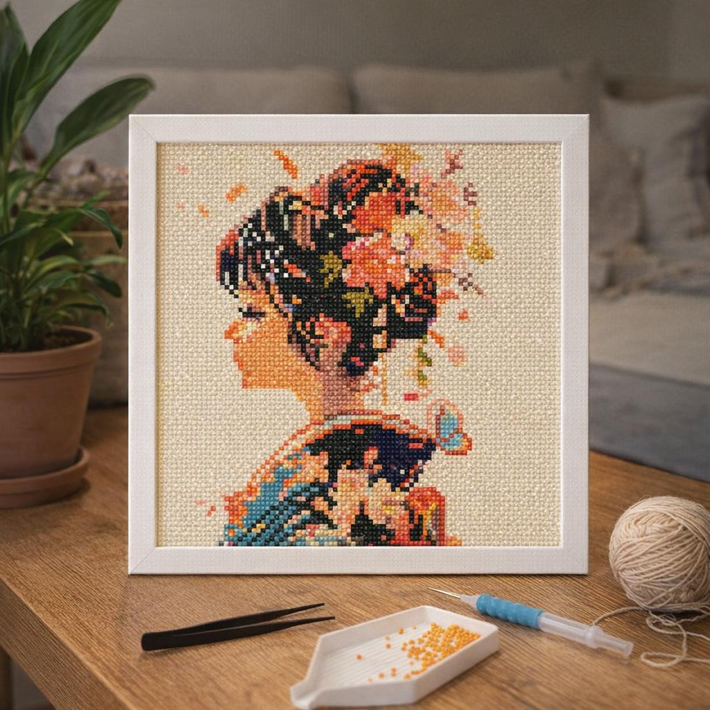 Mini Diamond Painting 25x25cm avec cadre - Joyeux Bonhomme de Neige dans la Chambre