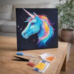 Mini Diamond Painting 25x25cm avec cadre - Licorne Néon