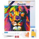 Mini Diamond Painting 25x25cm avec cadre - Lion Pop Art