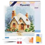 Mini Diamond Painting 25x25cm avec cadre - Maison en Briques sous la Neige