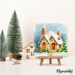 Mini Diamond Painting 25x25cm avec cadre - Maison en Briques sous la Neige