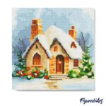 Mini Diamond Painting 25x25cm avec cadre - Maison en Briques sous la Neige