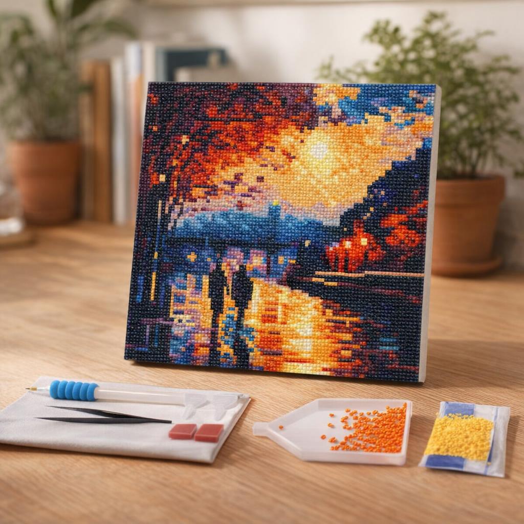 Mini Diamond Painting 25x25cm avec cadre - Nuit Étoilée Vibrante